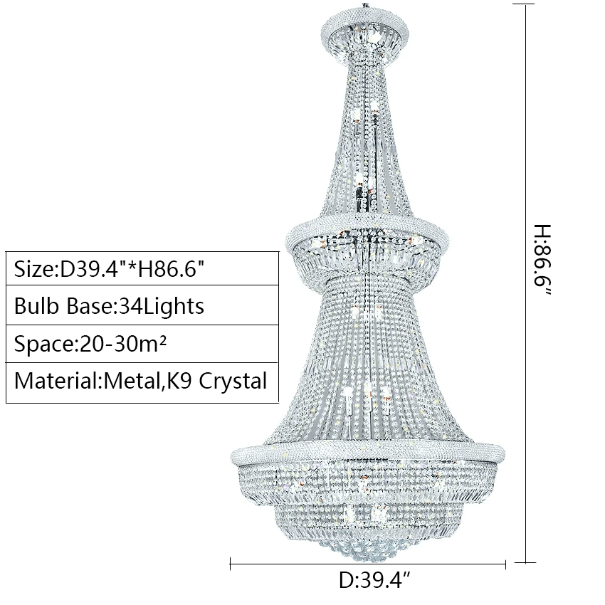Silver/ Chrome Extra Large Crystal Chandelier Foyer Entryway Long Ceiling Lighting Fixture For Staircase - cyranlamps