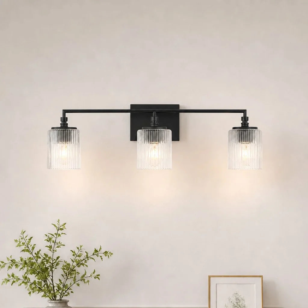 Mergelighting Veyra Modern 3-Light Ribbed Glass Cylinder Wall Lamp