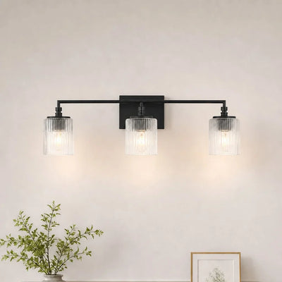 Mergelighting Veyra Modern 3-Light Ribbed Glass Cylinder Wall Lamp