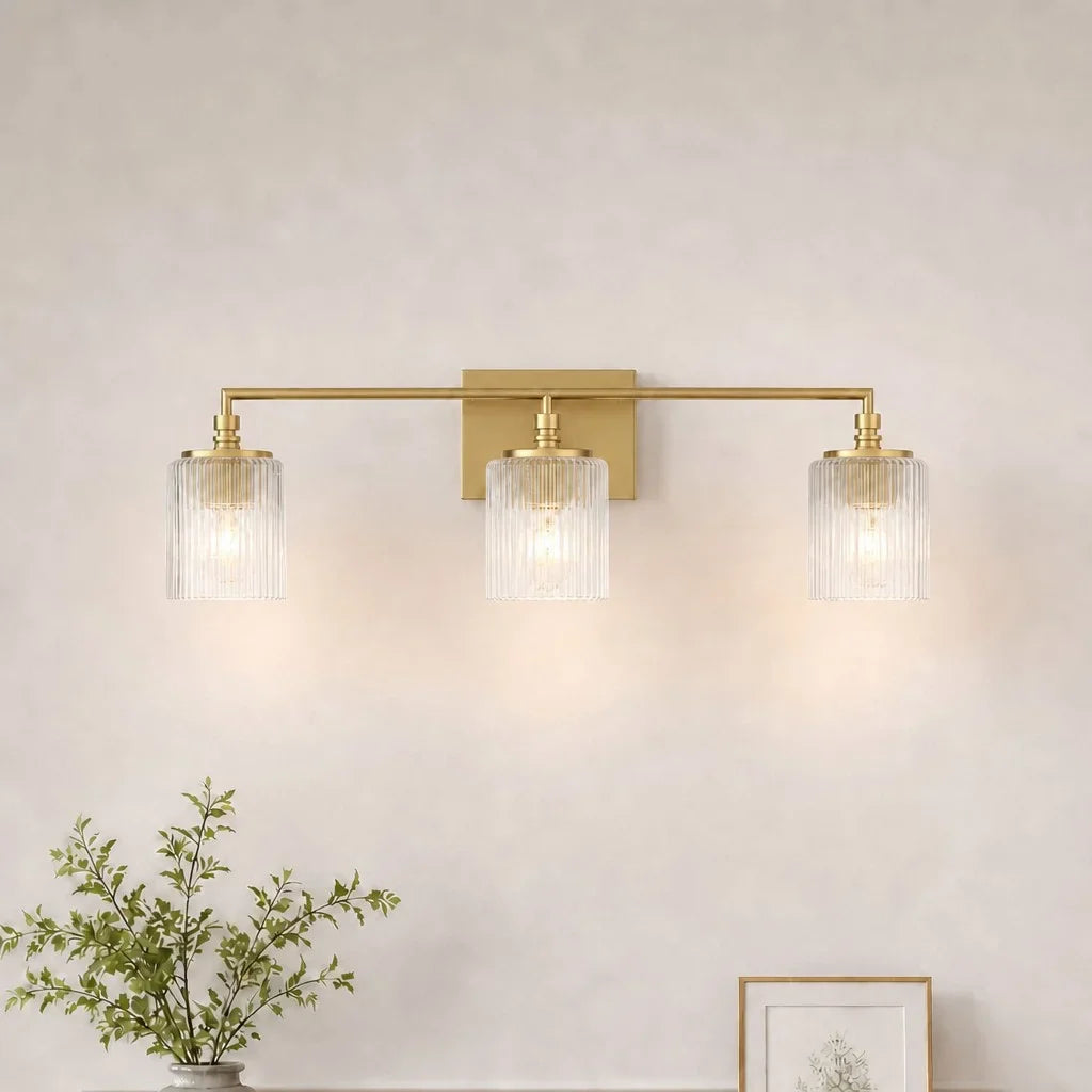 Mergelighting Veyra Modern 3-Light Ribbed Glass Cylinder Wall Lamp