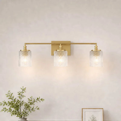 Mergelighting Veyra Modern 3-Light Ribbed Glass Cylinder Wall Lamp