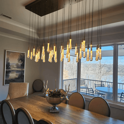 Soltaire Glass Linear Chandelier Lighting 37'' 50'' 70'' 87"W 120"W - cyranlamps