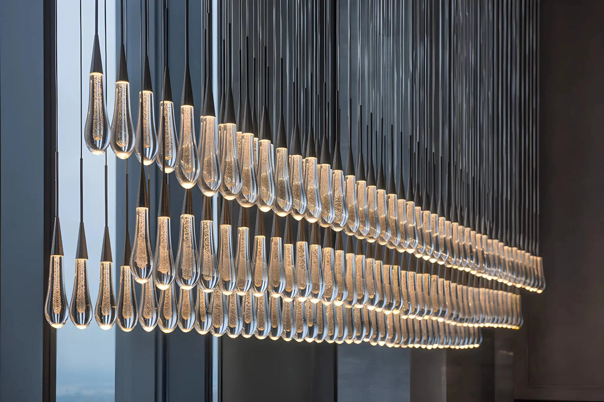 Soltaire Glass Linear Chandelier Lighting 37'' 50'' 70'' 87"W 120"W - cyranlamps