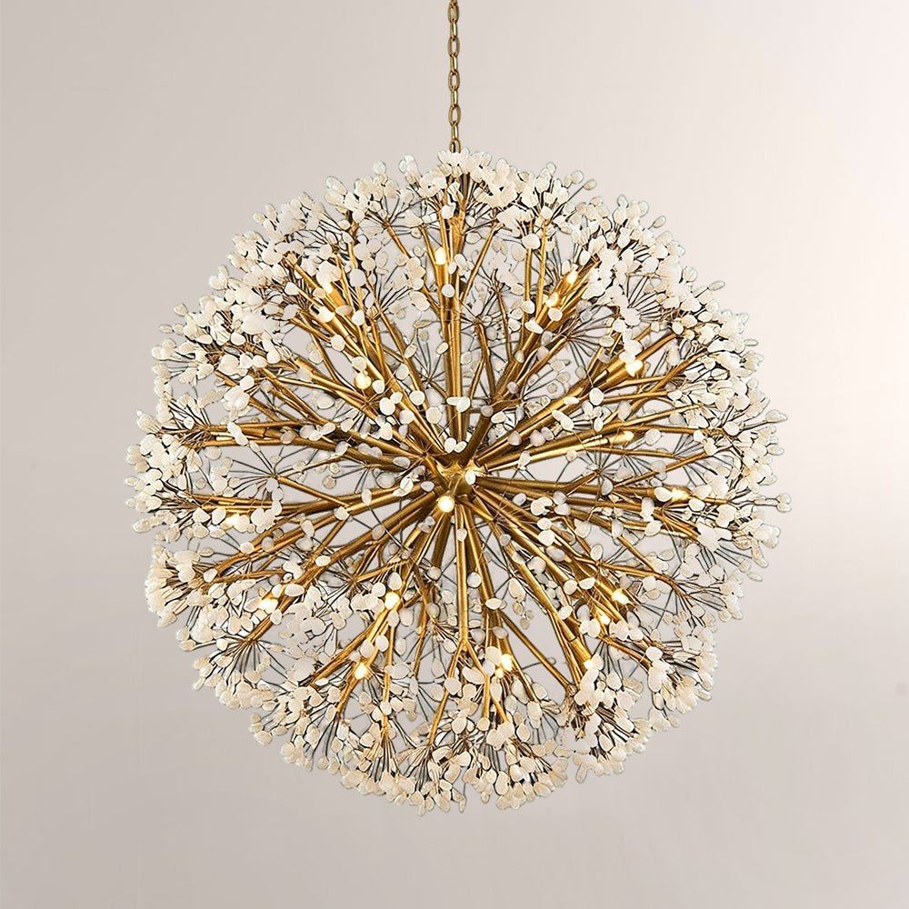 Spherical Thirty - Light Stone Quartz Chandelier - Cyran Lamps