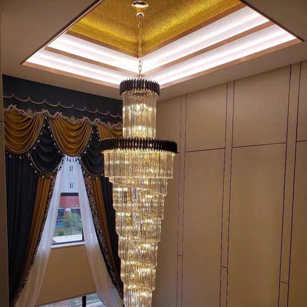 Spiral Crystal Chandelier For Foyer/ Staircase - cyranlamps