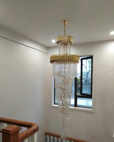Spiral Crystal Chandelier For Foyer/ Staircase - cyranlamps