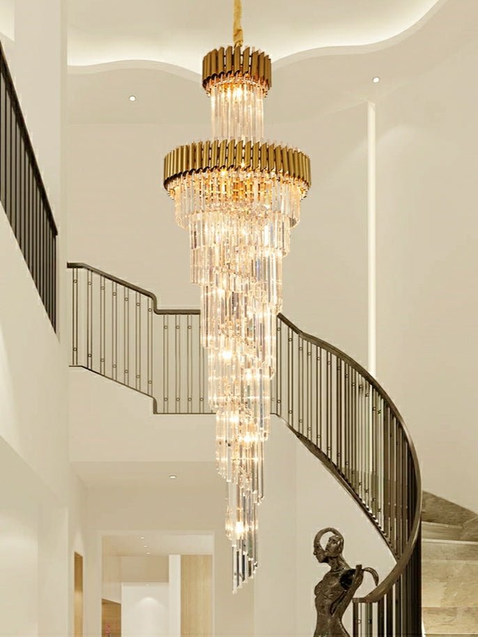 Spiral Crystal Chandelier For Foyer/ Staircase - cyranlamps