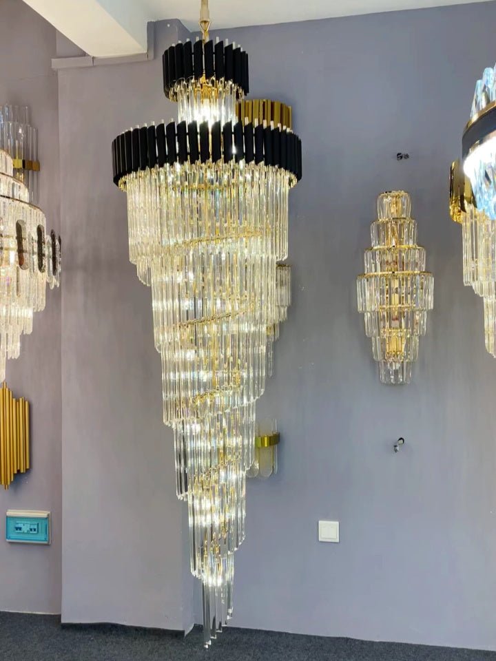 Spiral Crystal Chandelier For Foyer/ Staircase - cyranlamps