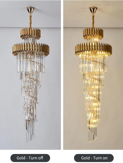 Spiral Crystal Chandelier For Foyer/ Staircase - cyranlamps