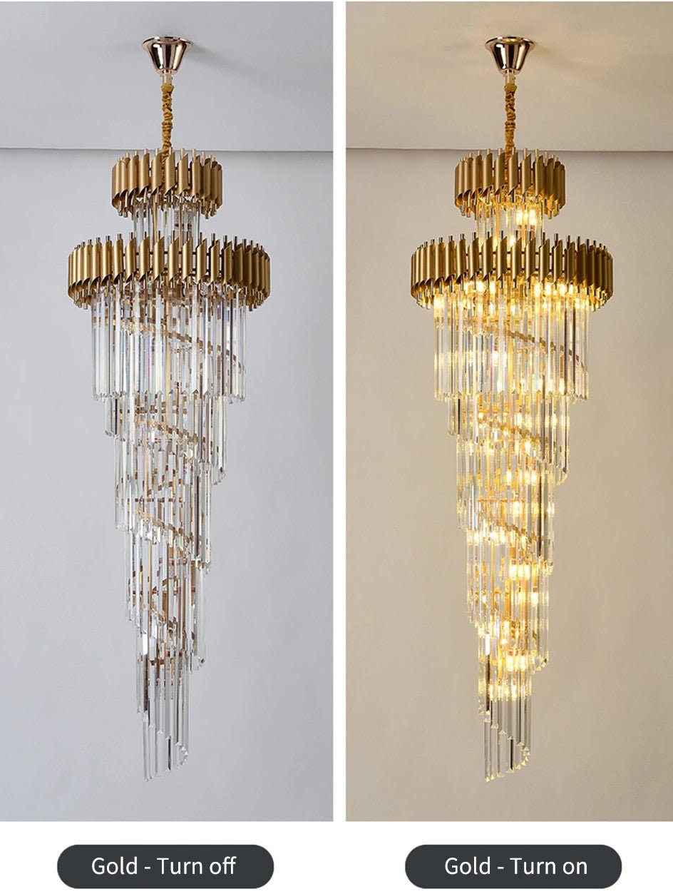Spiral Crystal Chandelier For Foyer/ Staircase - cyranlamps