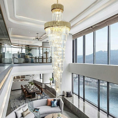 Spiral Crystal Chandelier For Foyer/ Staircase - cyranlamps