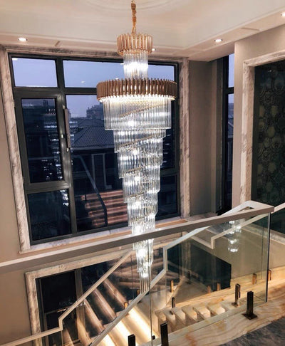 Spiral Crystal Chandelier For Foyer/ Staircase - cyranlamps