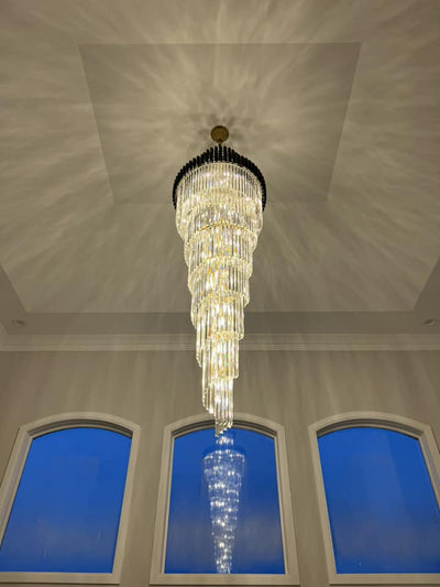 Spiral Crystal Chandelier For Foyer/ Staircase - cyranlamps