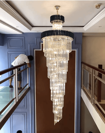Spiral Crystal Chandelier For Foyer/ Staircase - cyranlamps