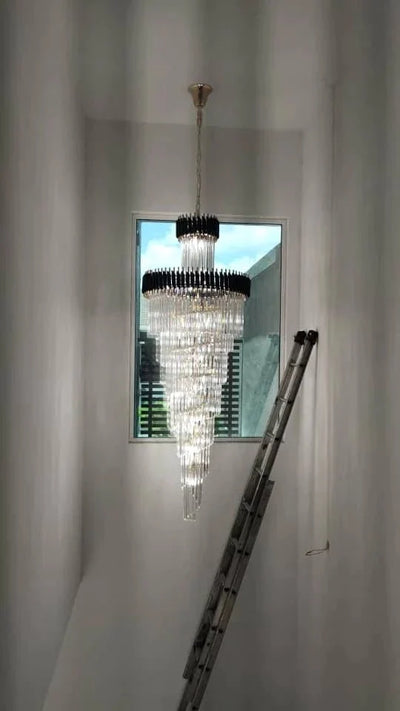 Spiral Crystal Chandelier For Foyer/ Staircase - cyranlamps