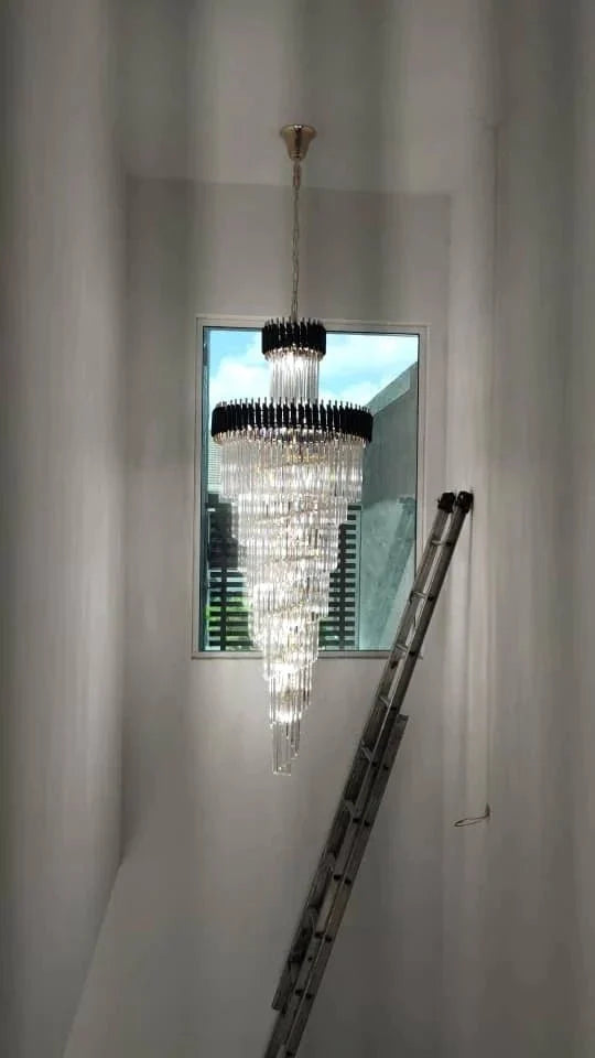 Spiral Crystal Chandelier For Foyer/ Staircase - cyranlamps