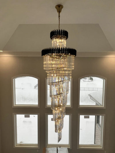 Spiral Crystal Chandelier For Foyer/ Staircase - cyranlamps
