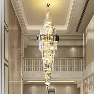 Spiral High Ceiling Light Fixture Long Crystal Chandelier For Foyer Staircase/ Living Room - cyranlamps