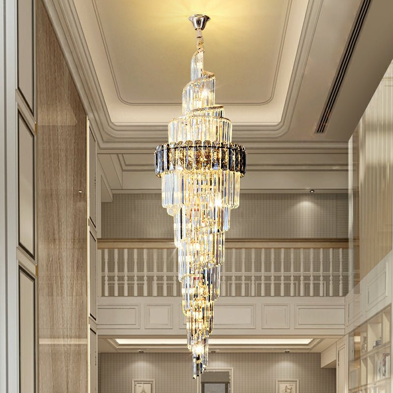 Spiral High Ceiling Light Fixture Long Crystal Chandelier For Foyer Staircase/ Living Room - cyranlamps