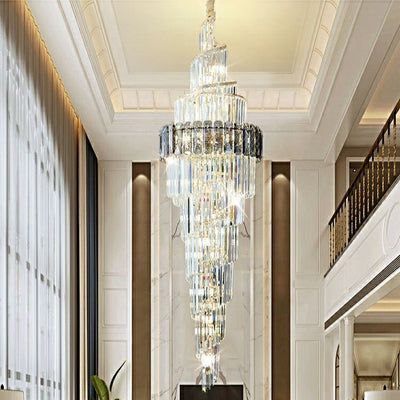 Spiral High Ceiling Light Fixture Long Crystal Chandelier For Foyer Staircase/ Living Room - cyranlamps