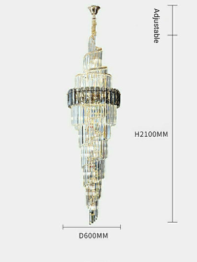 Spiral High Ceiling Light Fixture Long Crystal Chandelier For Foyer Staircase/ Living Room - cyranlamps