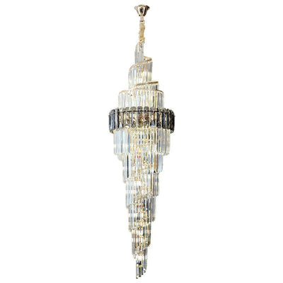Spiral High Ceiling Light Fixture Long Crystal Chandelier For Foyer Staircase/ Living Room - cyranlamps