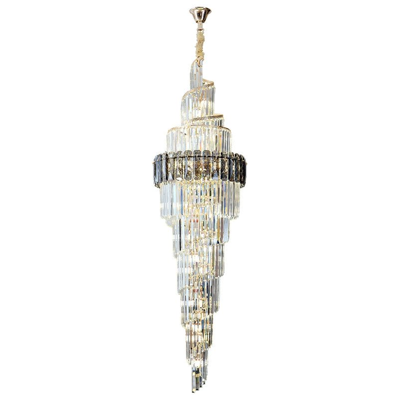 Spiral High Ceiling Light Fixture Long Crystal Chandelier For Foyer Staircase/ Living Room - cyranlamps