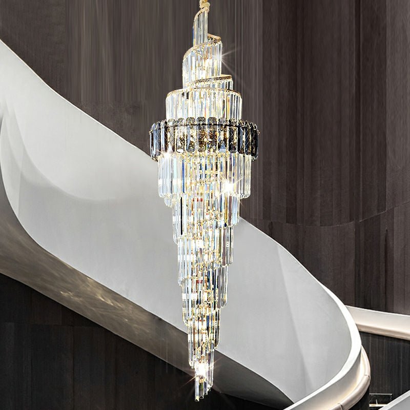 Spiral High Ceiling Light Fixture Long Crystal Chandelier For Foyer Staircase/ Living Room - cyranlamps