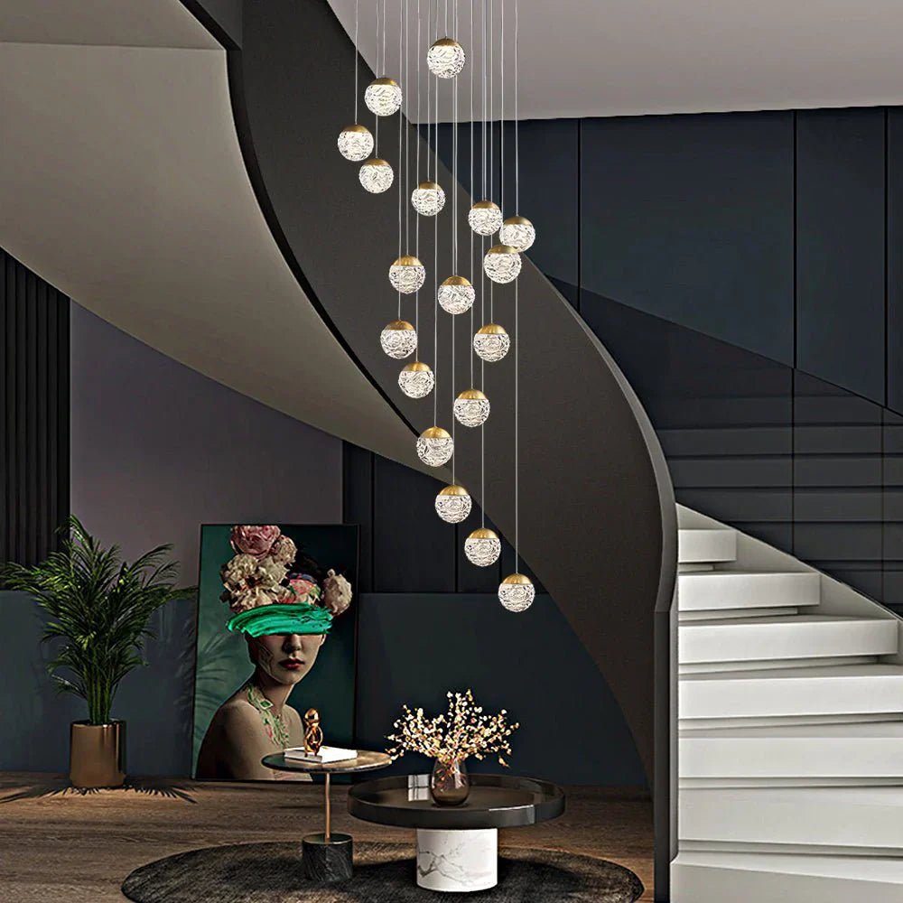 Spiral Pineapple Multi Glass Ball Staircase Chandelier - Cyran Lamps