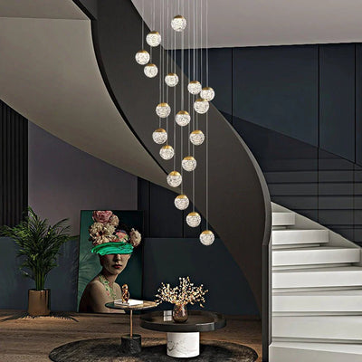 Spiral Pineapple Multi Glass Ball Staircase Chandelier - Cyran Lamps