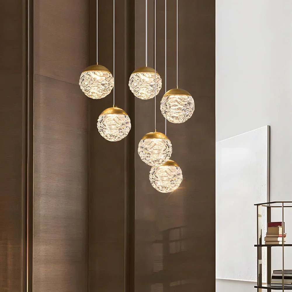 Spiral Pineapple Multi Glass Ball Staircase Chandelier - Cyran Lamps