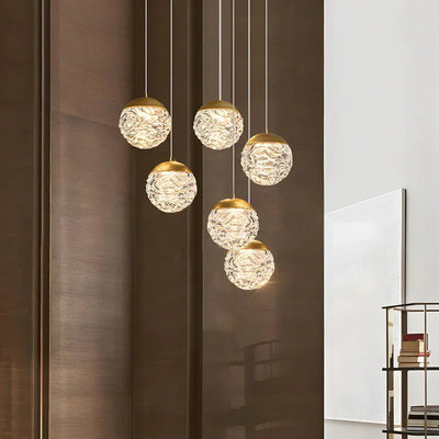 Spiral Pineapple Multi Glass Ball Staircase Chandelier - Cyran Lamps
