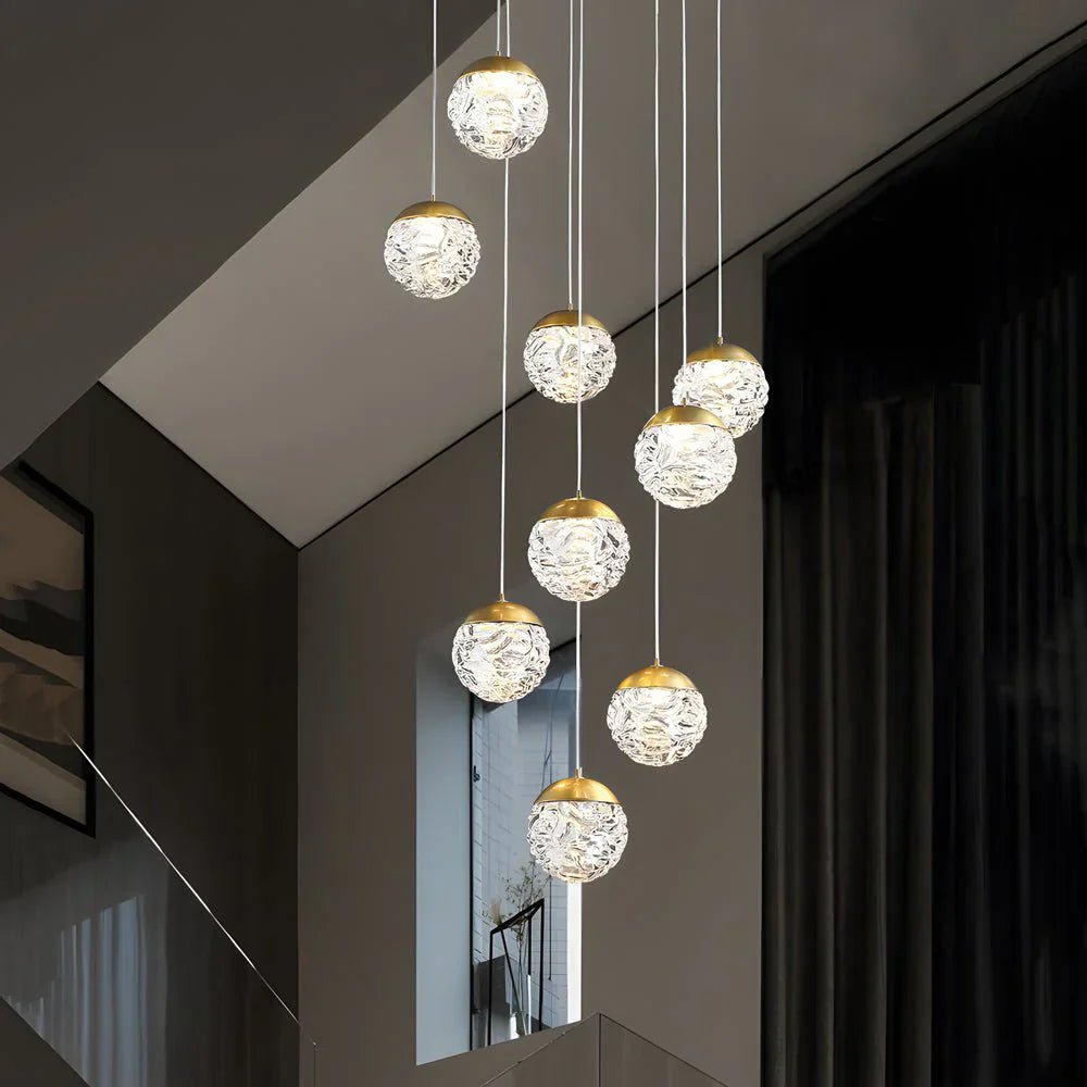 Spiral Pineapple Multi Glass Ball Staircase Chandelier - Cyran Lamps