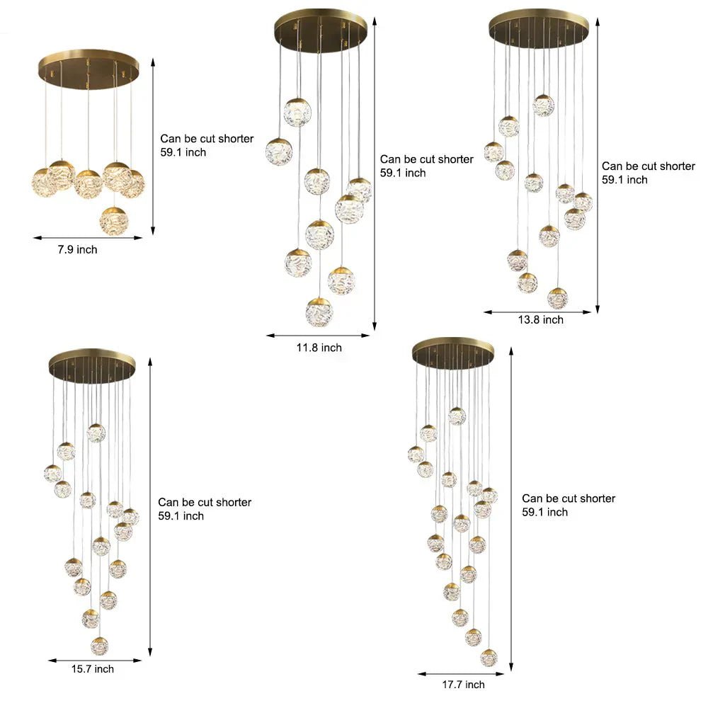 Spiral Pineapple Multi Glass Ball Staircase Chandelier - Cyran Lamps