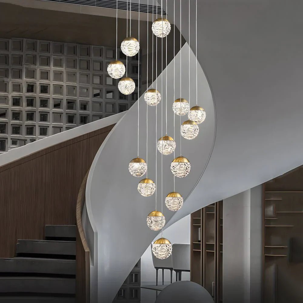 Spiral Pineapple Multi Glass Ball Staircase Chandelier - Cyran Lamps