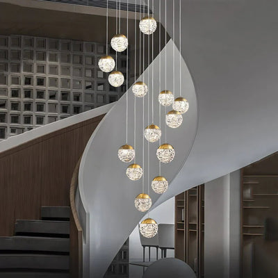 Spiral Pineapple Multi Glass Ball Staircase Chandelier - Cyran Lamps