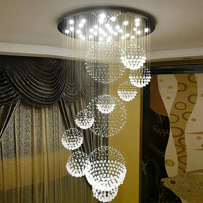 Spiral Raindrop Crystal Ball Three Step Dimming LED Staircase Chandelier - Cyran Lamps