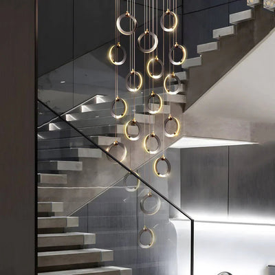 Staircase Lighting Chandelier LED Ring Cluster Rotating Ceiling Light - Cyran Lamps