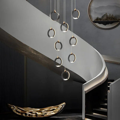 Staircase Lighting Chandelier LED Ring Cluster Rotating Ceiling Light - Cyran Lamps