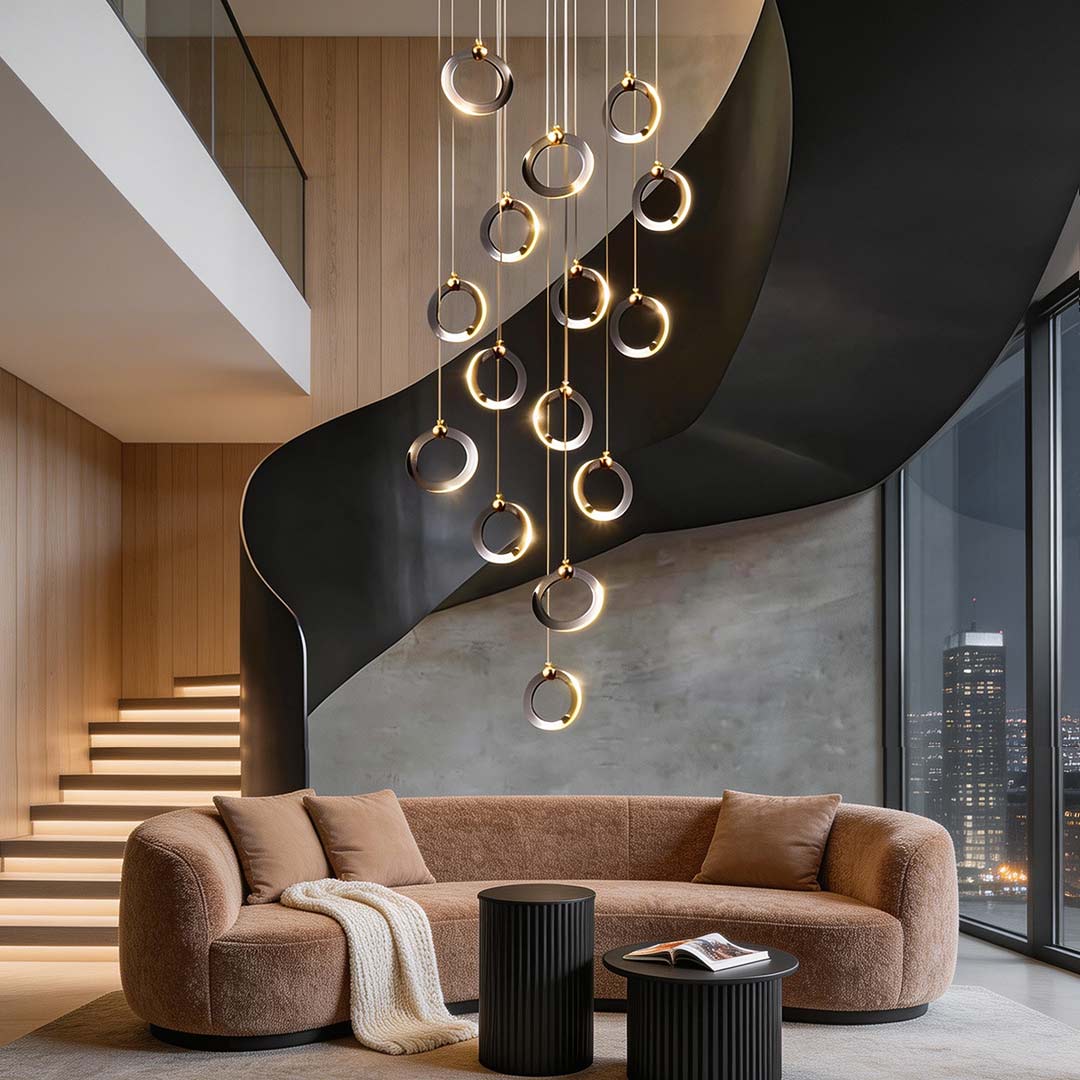 Staircase Lighting Chandelier LED Ring Cluster Rotating Ceiling Light - Cyran Lamps