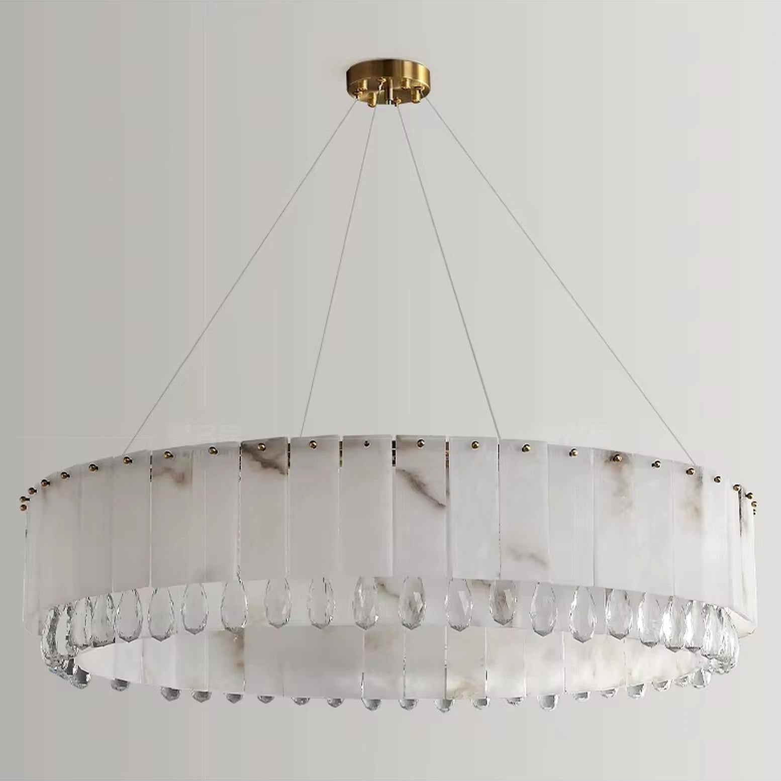 Stuart 39" Marble & Crystal Round Chandelier - cyranlamps