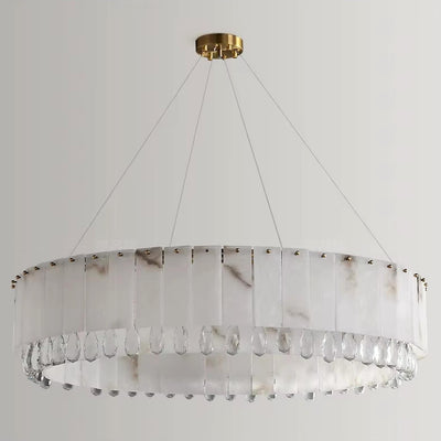 Stuart 39" Marble & Crystal Round Chandelier - cyranlamps