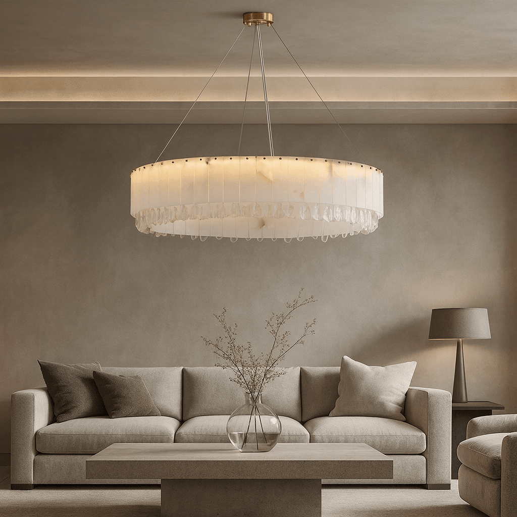 Stuart 39" Marble & Crystal Round Chandelier - cyranlamps