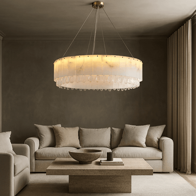 Stuart 39" Marble & Crystal Round Chandelier - cyranlamps