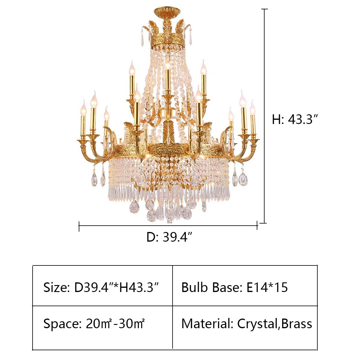 Stunning Oversized Luxury Golden Metal Candle Crystal Tassel Chandelier For High - ceiling Staircase/Entryway/Living/Meeting Room - 2 Layers: D 39.4" * H 43.3"Warm LightCyranlamps