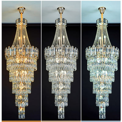 Stylish Foyer Long Staircase Chandelier Large Crystal Ceiling Lighting Fixture For Living Room Decoration - cyranlamps