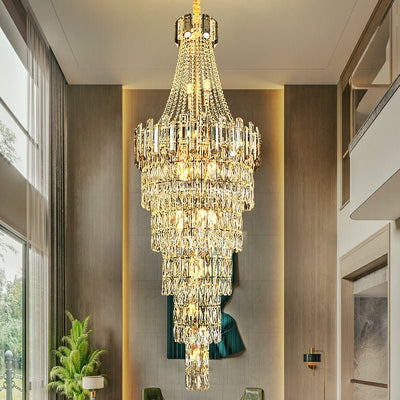 Stylish Foyer Long Staircase Chandelier Large Crystal Ceiling Lighting Fixture For Living Room Decoration - cyranlamps