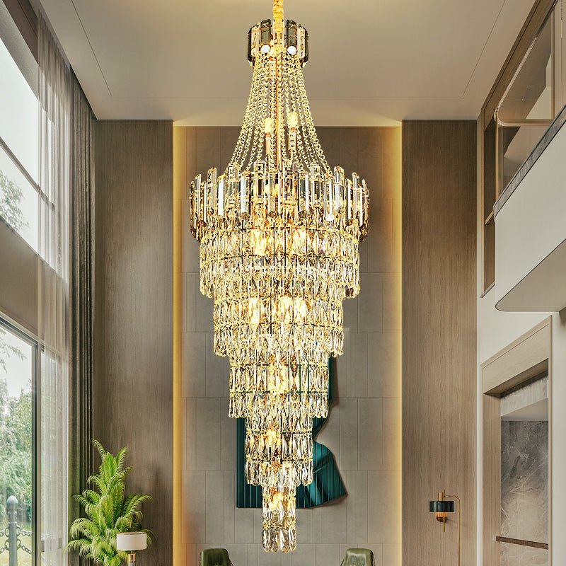 Stylish Foyer Long Staircase Chandelier Large Crystal Ceiling Lighting Fixture For Living Room Decoration - cyranlamps