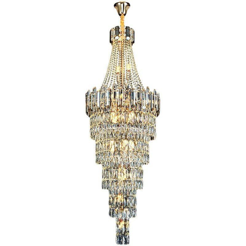 Stylish Foyer Long Staircase Chandelier Large Crystal Ceiling Lighting Fixture For Living Room Decoration - cyranlamps