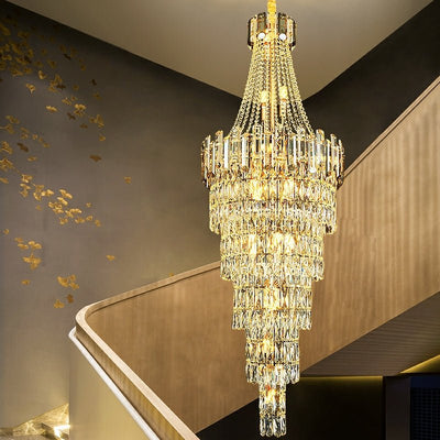 Stylish Foyer Long Staircase Chandelier Large Crystal Ceiling Lighting Fixture For Living Room Decoration - cyranlamps